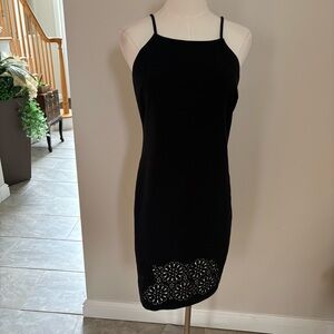 Banana Republic Tank Dress Black Cut Out Floral Hem Sz 2 Career Party Classic